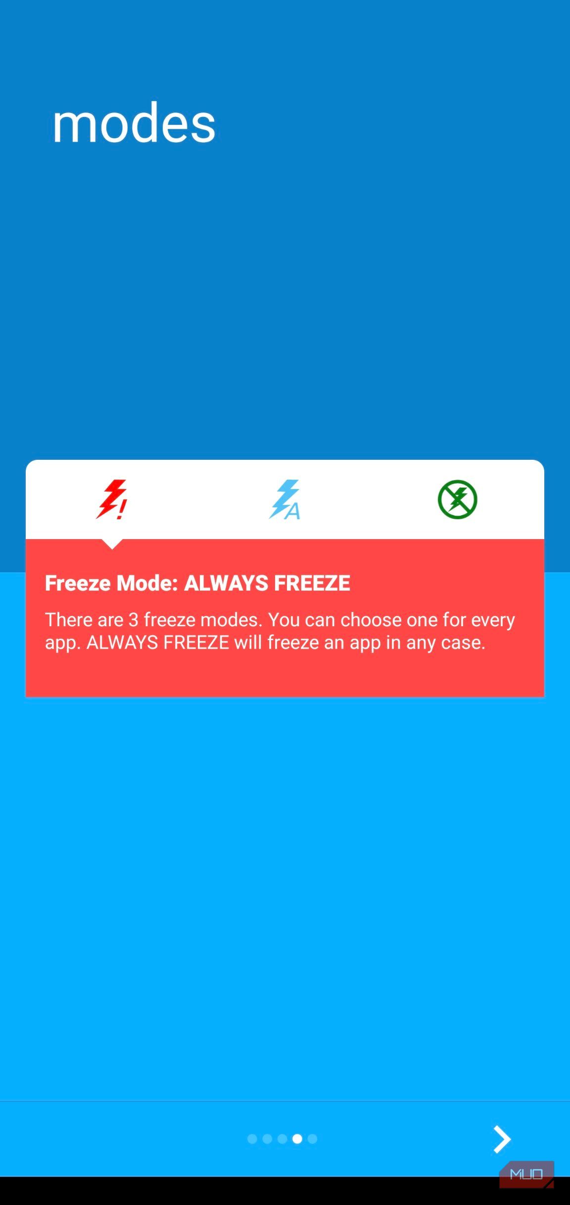 SuperFreezZ showing and explaining the meaning of the icon modes.
