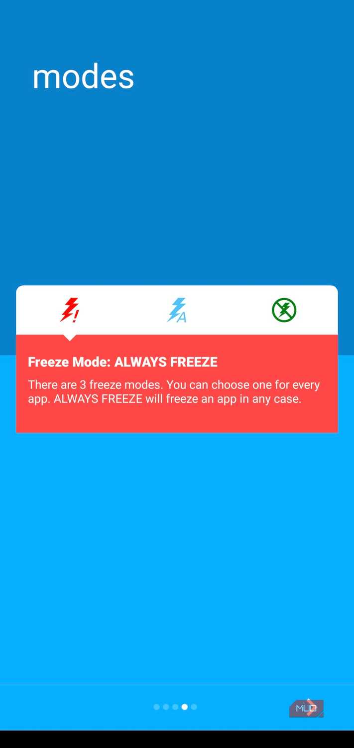 SuperFreezZ showing and explaining the meaning of the icon modes.