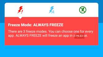 SuperFreezZ showing and explaining the meaning of the icon modes.