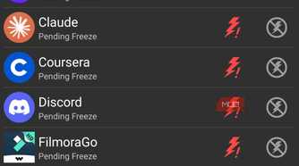 A list of pending freeze apps in SuperFreezZ