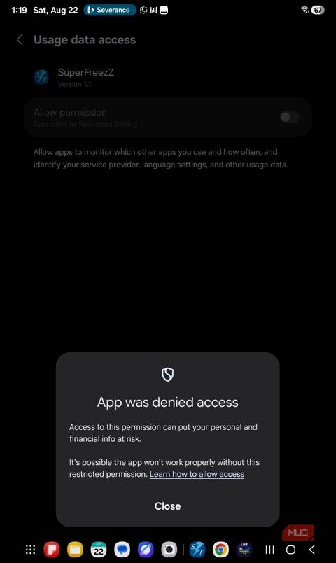 Access to phone's usage data was denied due to restricted permissions.