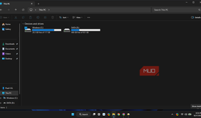 Windows File Explorer's This PC folder showing the final result of the system drive after BleachBit while the D drive stayed the same.