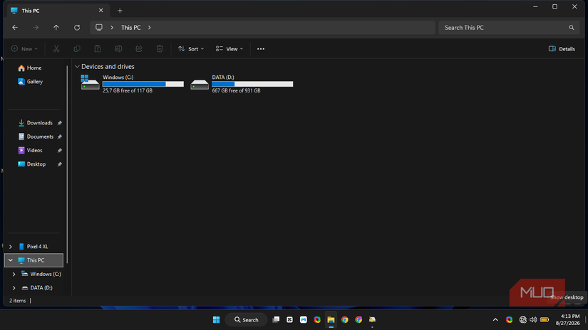 Windows 11 File Explorer, showing the C drive and the D drive inside This PC folder.