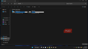 Windows 11 File Explorer, showing the C drive and the D drive inside This PC folder.