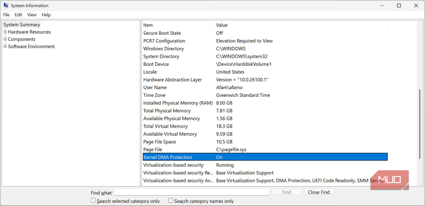 System information summary