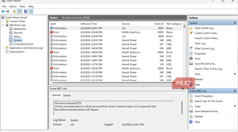 System logs on Event Viewer