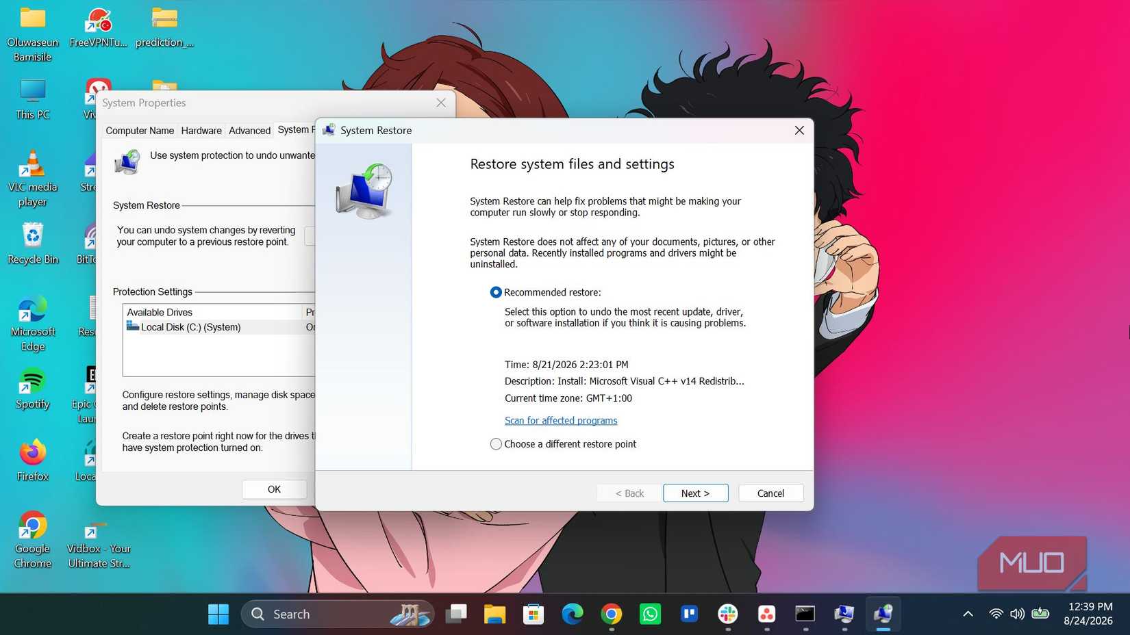 System restore in Windows