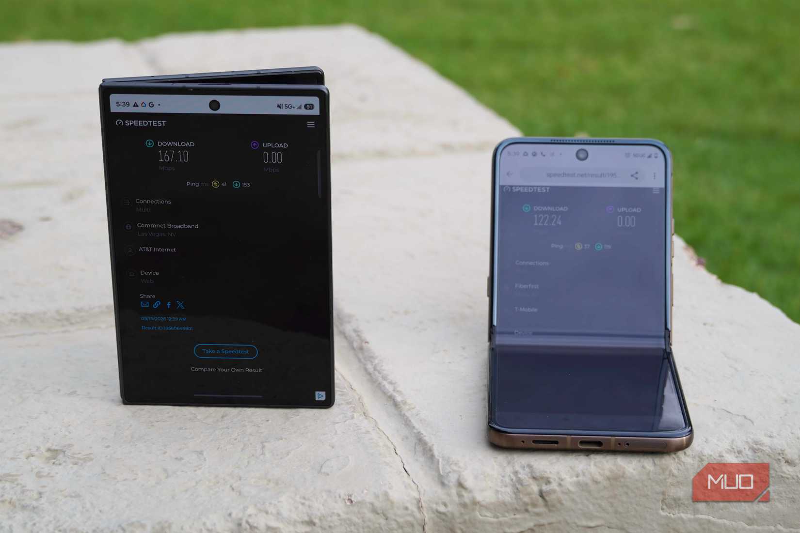 Speed test results on AT&T vs T-Mobile.