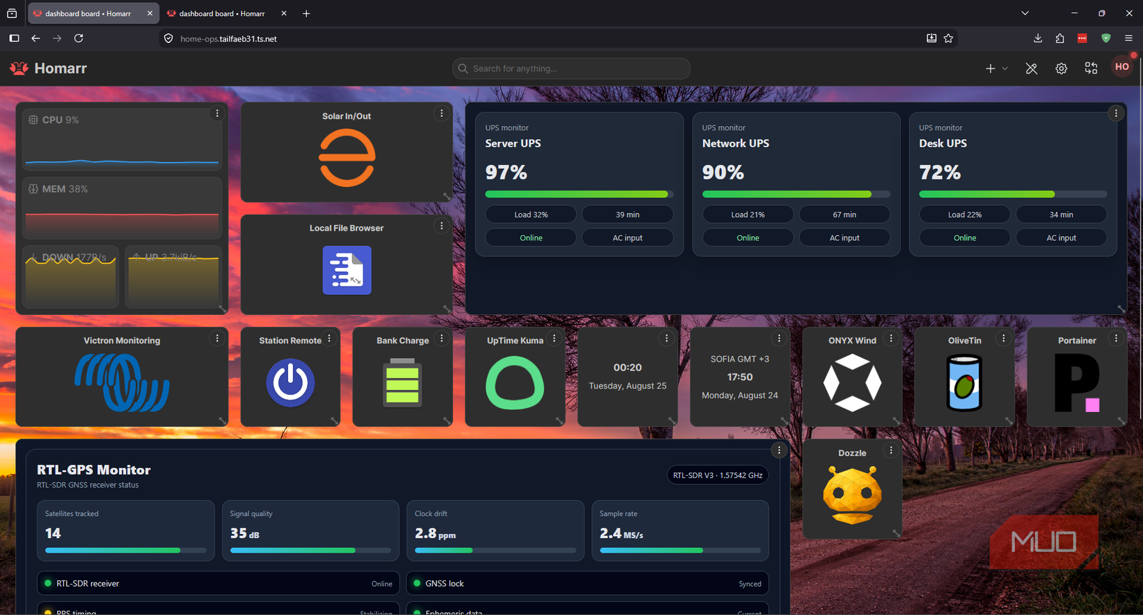 Homarr dashboard accessed on HTTPS were certificate by Tailscale Serve, now displayign embedded content