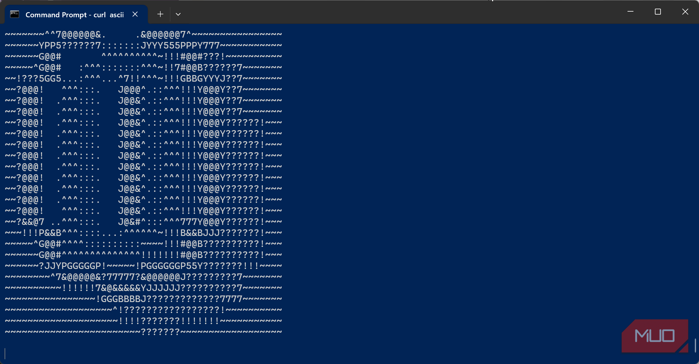 Tall abstract ASCII figure in Command Prompt