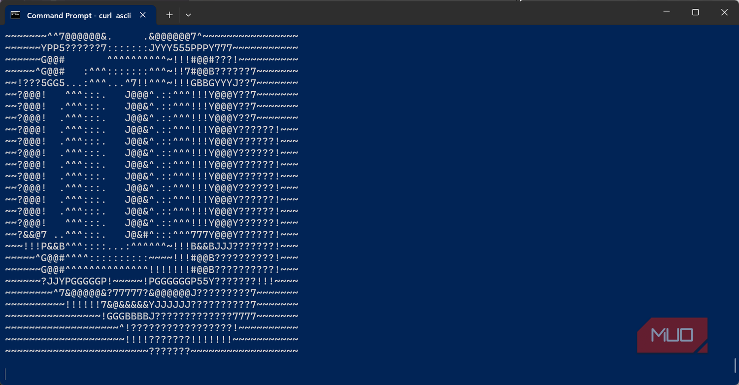 Tall abstract ASCII figure in Command Prompt