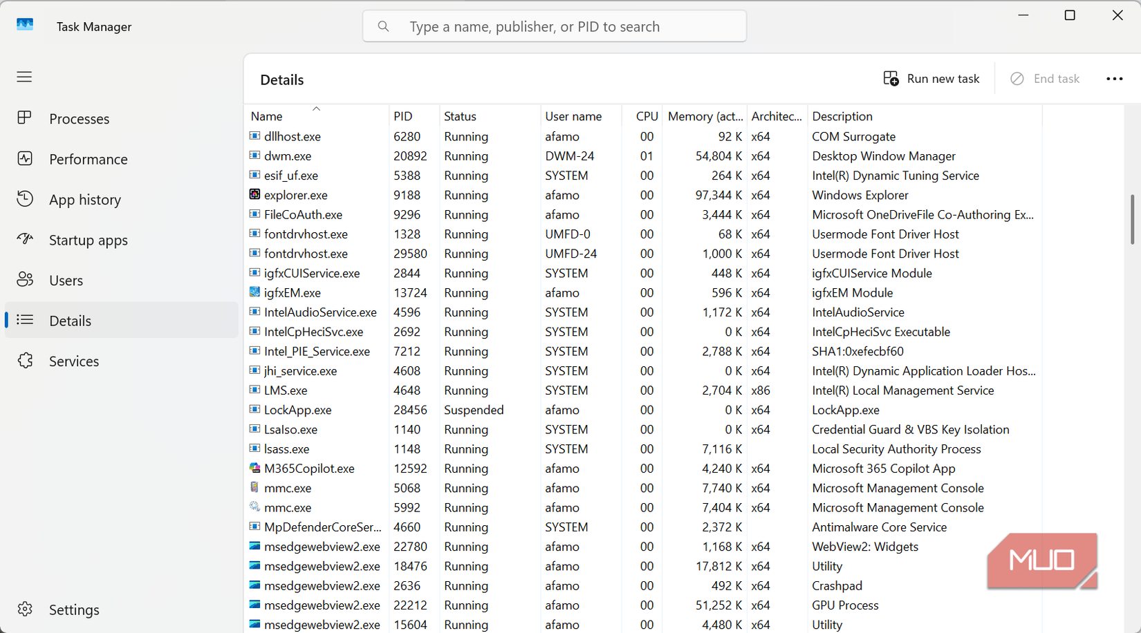 Task Manager details view