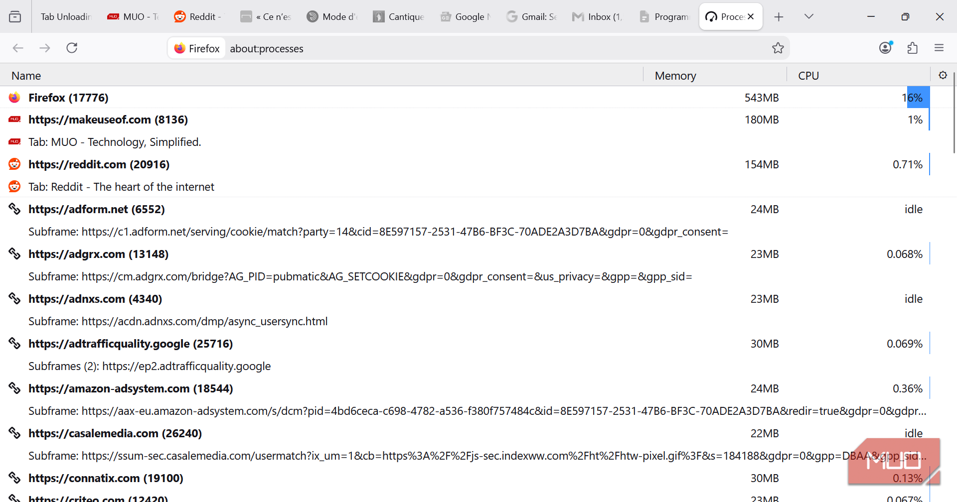 Task Manager on Firefox