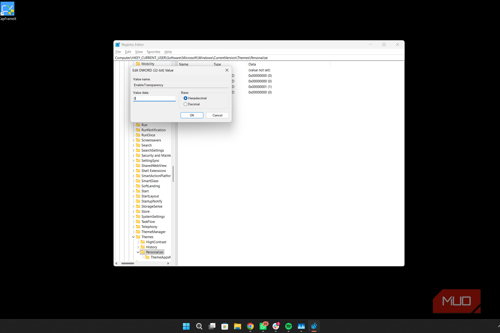 Taskbar transparency disable Windows 11 