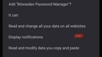 The Android installation permission dialog for Bitwarden