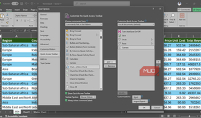 The Customize the Quick Access Toolbar menu in Excel with the Camera tool enabled.