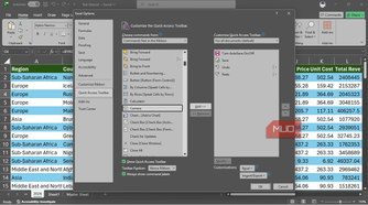 The Customize the Quick Access Toolbar menu in Excel.