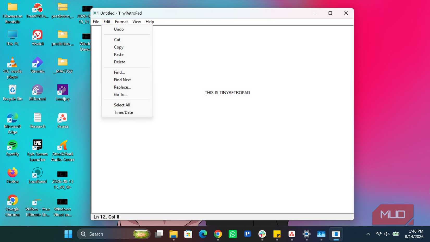 Интерфейс приложения TinyRetroPad в среде Windows