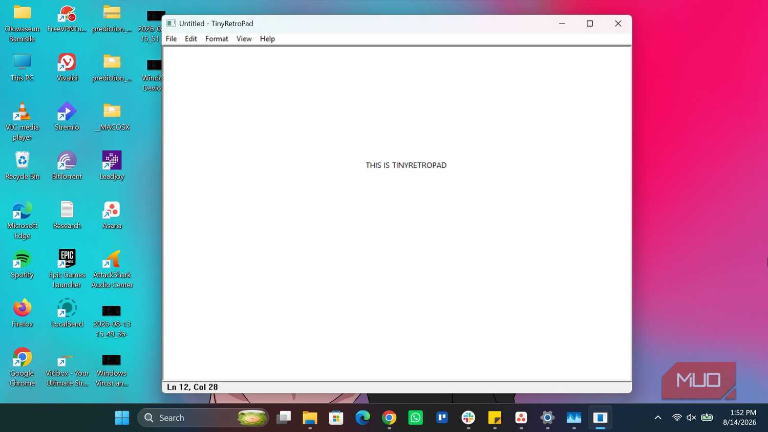 Рабочее окно TinyRetroPad Рабочее окно TinyRetroPad