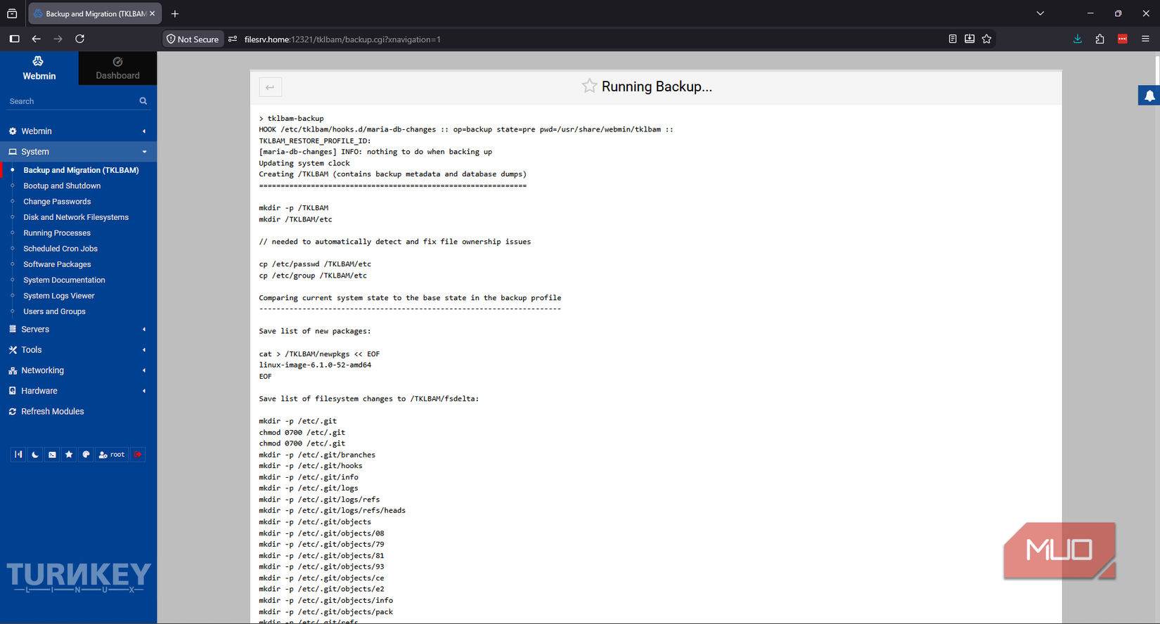 TurnKey Linux TKLBAM running and completed backup to Amazon S3 and TurnKey Hub