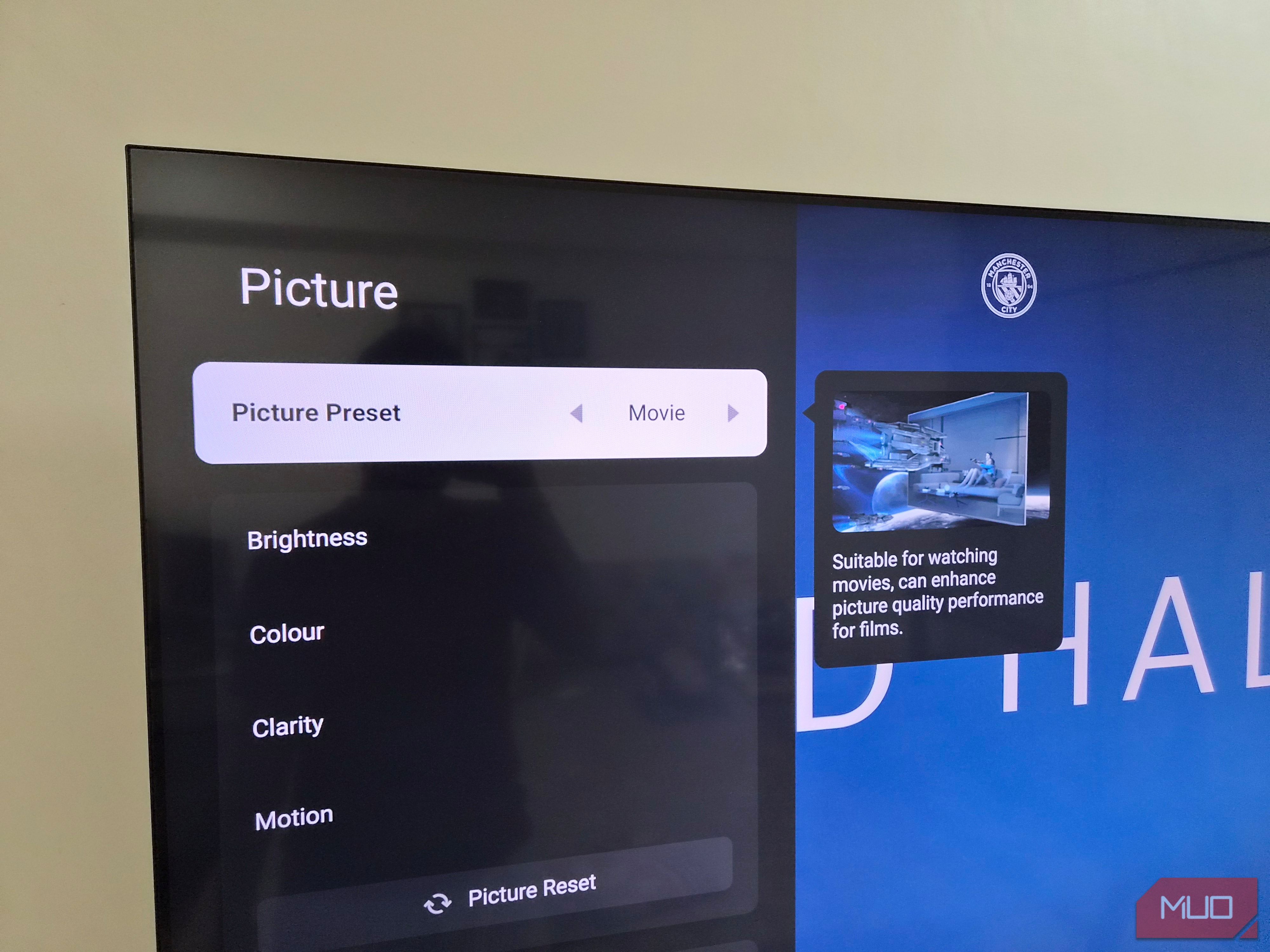 TV showing Movie picture mode