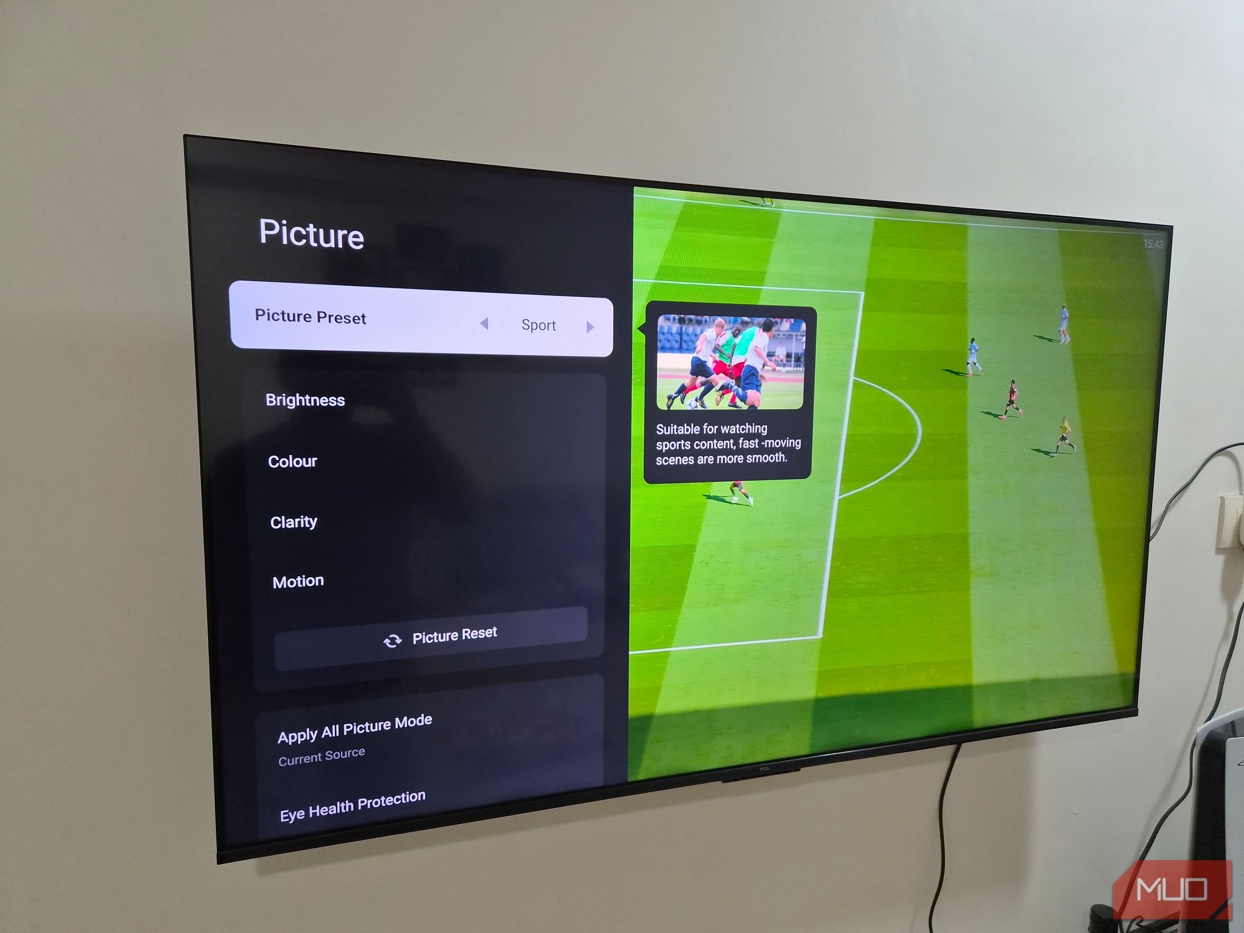TV showing Sports or Game picture mode