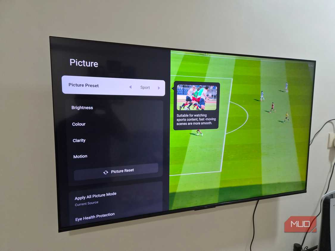 TV showing Sports or Game picture mode
