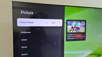 TV showing Sports picture mode
