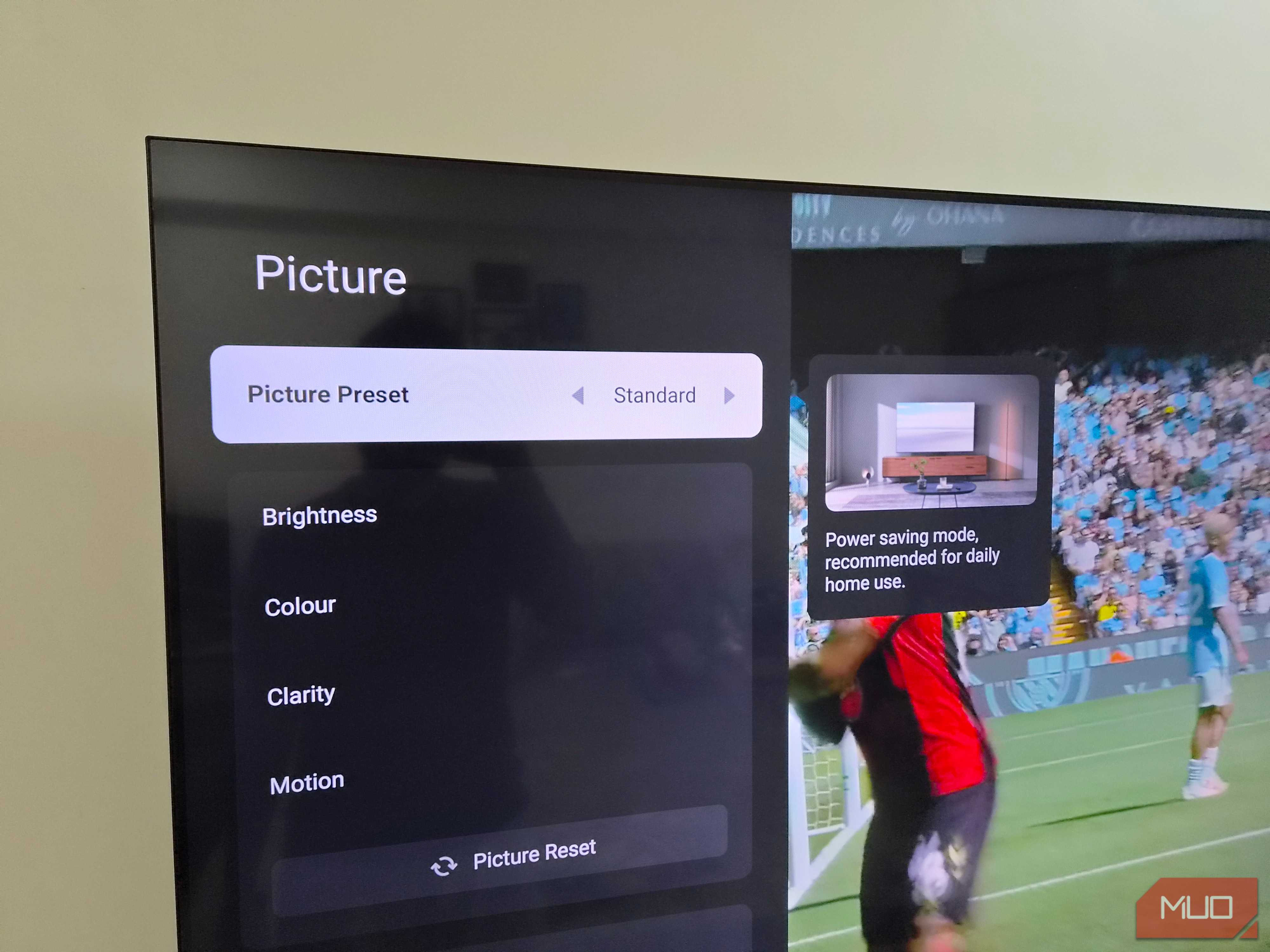 TV showing Standard picture mode
