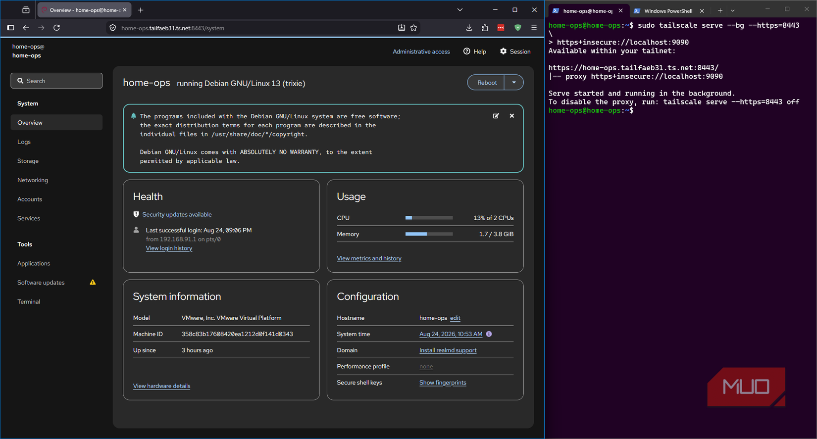 Cockpit served under HTTPS on Tailscale Serve proxy