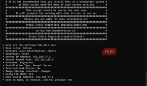 Ubuntu Fog Project installation final step showing accepted configuraton