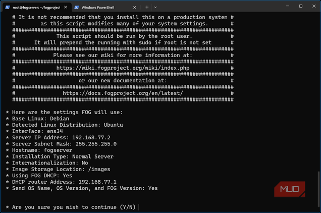 Ubuntu Fog Project installation final step showing accepted configuraton