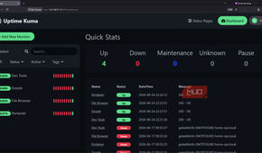 Uptime Kuma dashboard running on HTTP