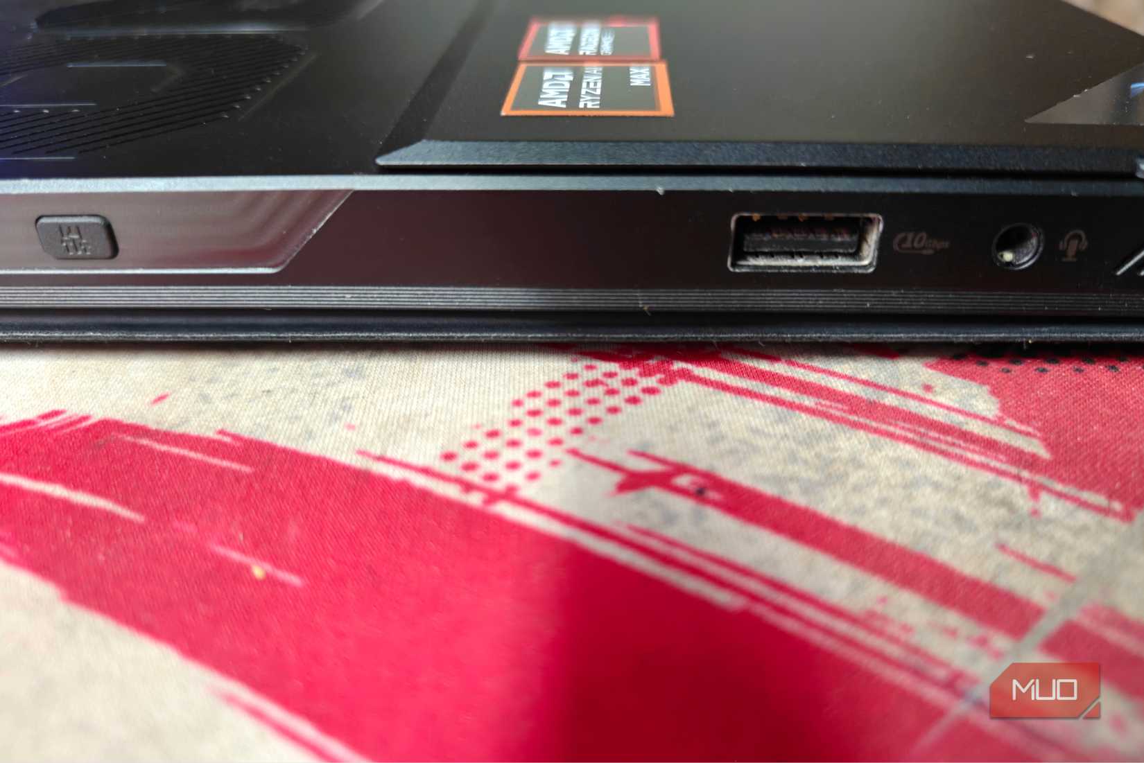 A singular USB-A port on a laptop