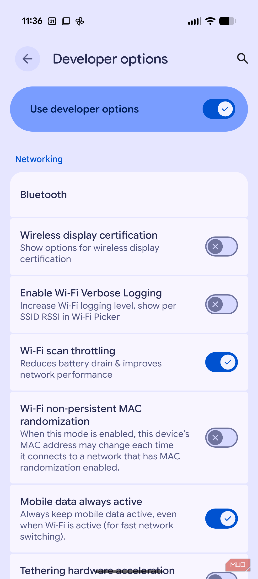 Use Developer options toggle