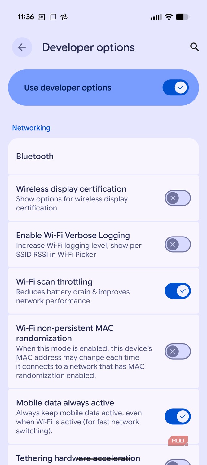 Use Developer options toggle