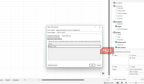 Value field settings for reps in the region in Excel.