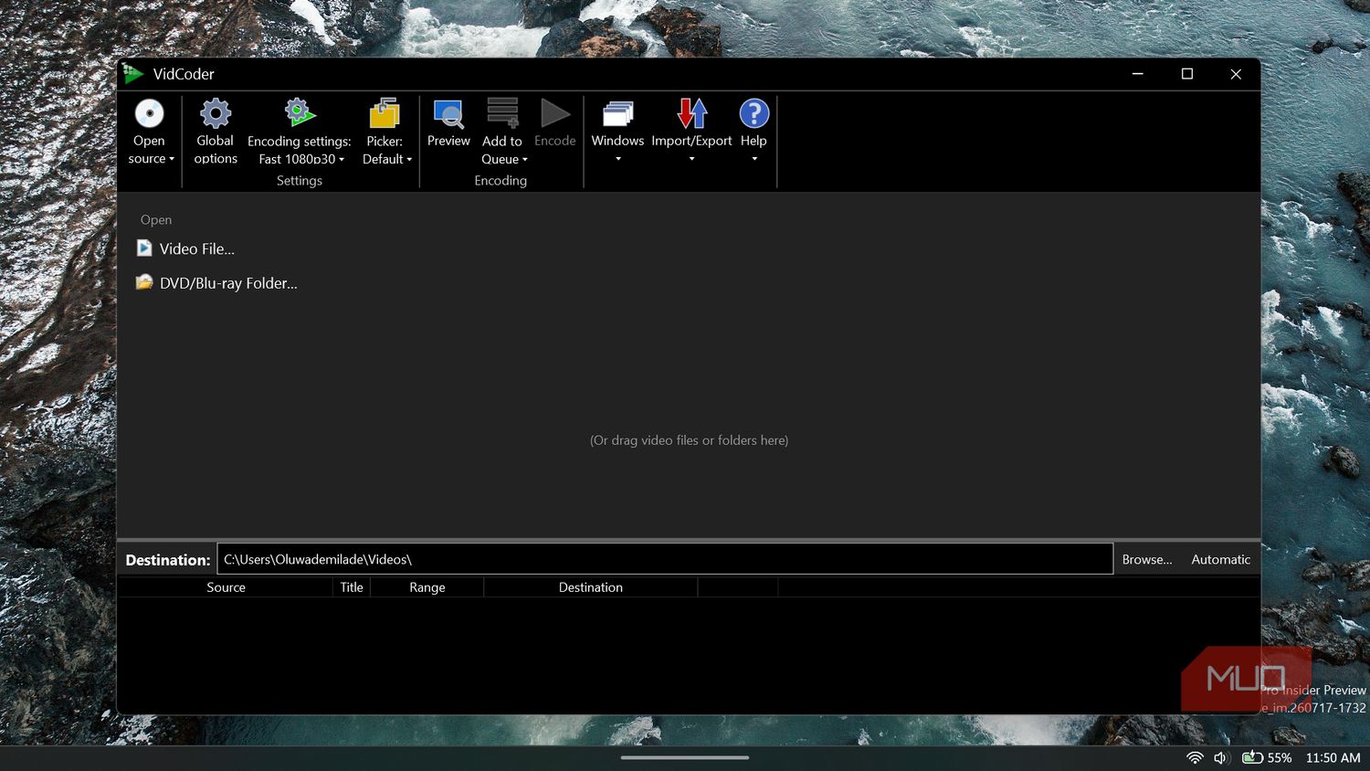VidCoder application main window open interface.