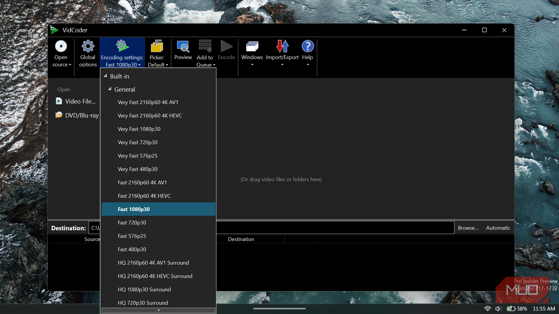 VidCoder includes presets for common resolutions, frame rates, codecs, devices, and workflows.
