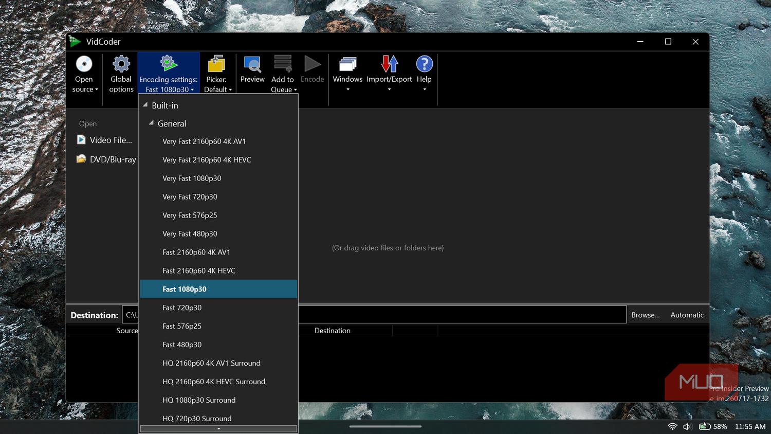 VidCoder includes presets for common resolutions, frame rates, codecs, devices, and workflows.