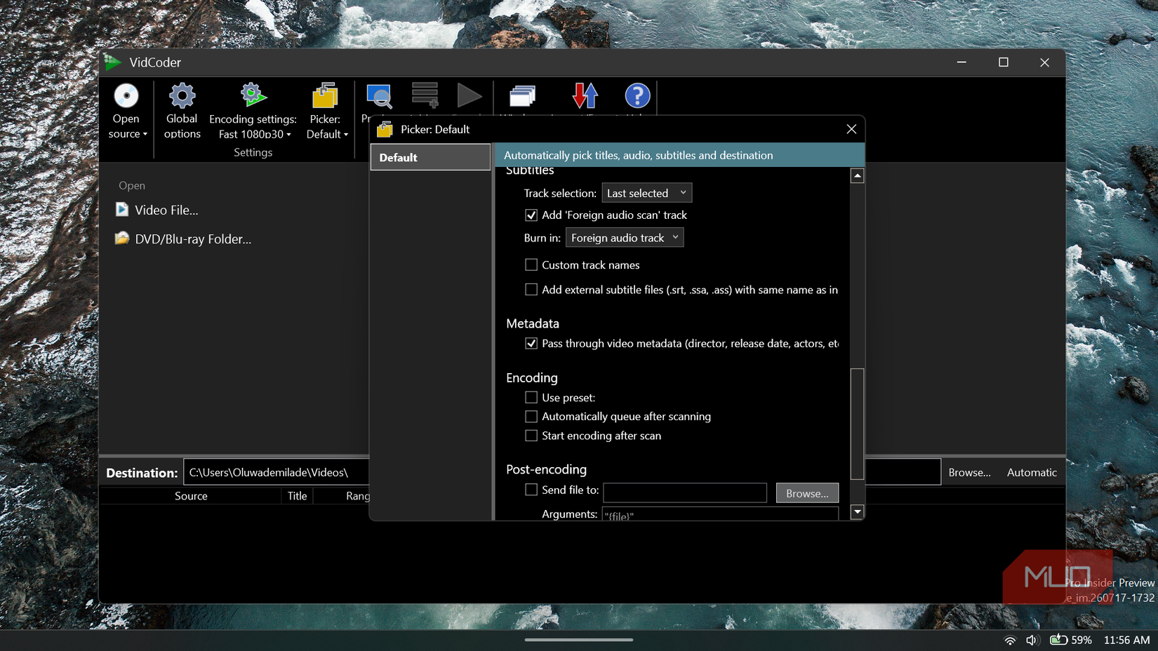 VidCoder can pass supported video metadata into the encoded output through its Picker settings.