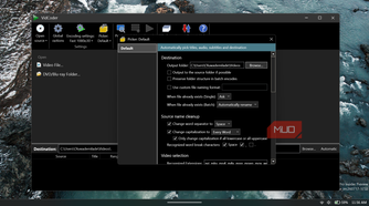 VidCoder application showing picker settingPicker rules can also automate destinations, duplicate handling, filenames, and name cleanup.s window