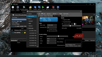 The Video Encoding tab separates codec, frame rate, quality, and encoder-speed controls.