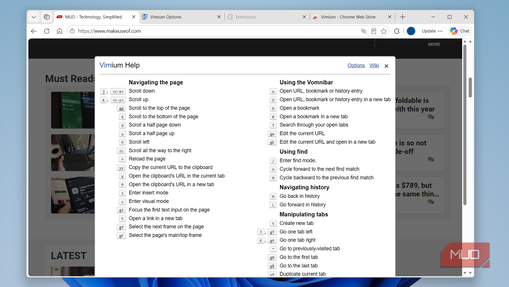 Vimium supported shortcuts