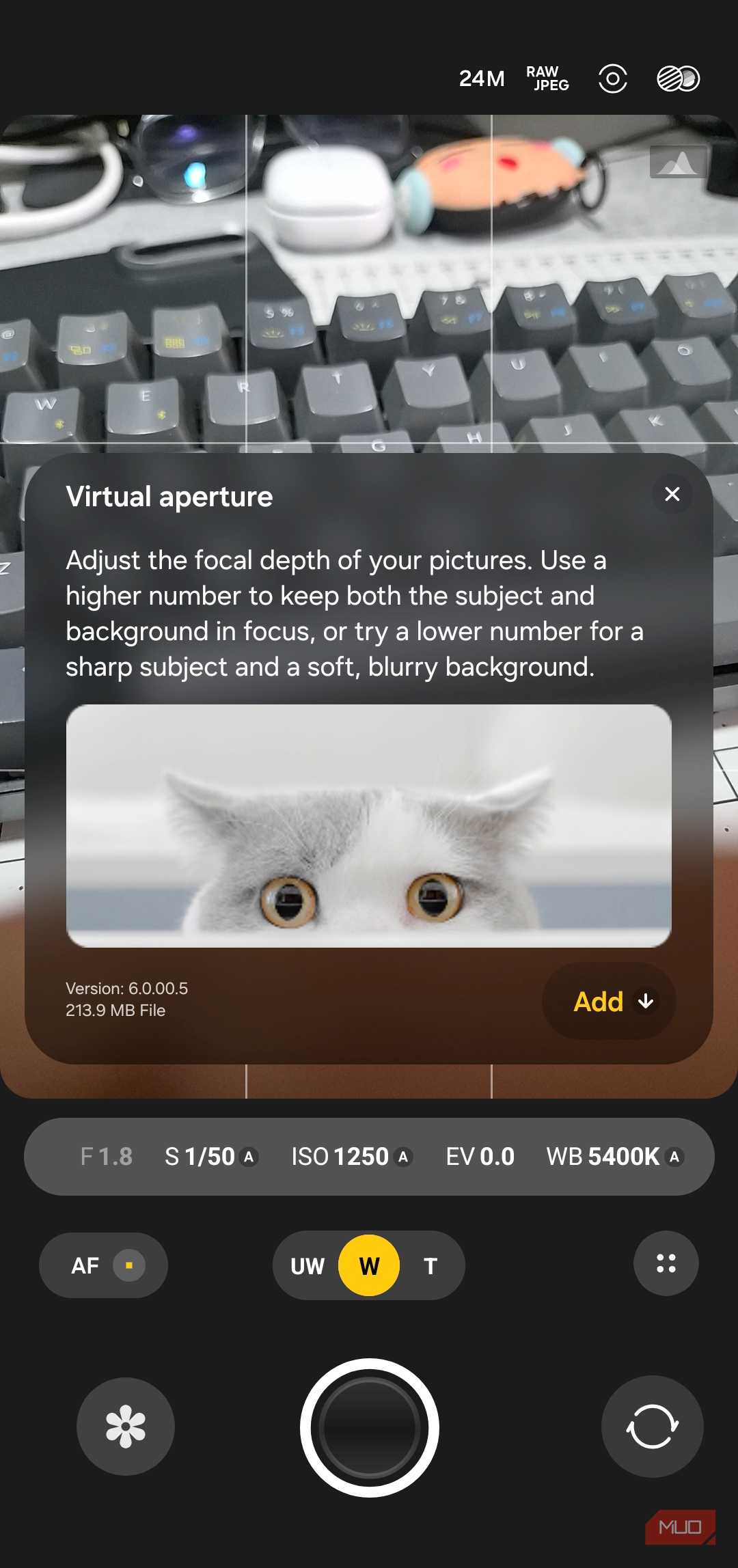 Virtual aperture Expert RAW option in Camera app