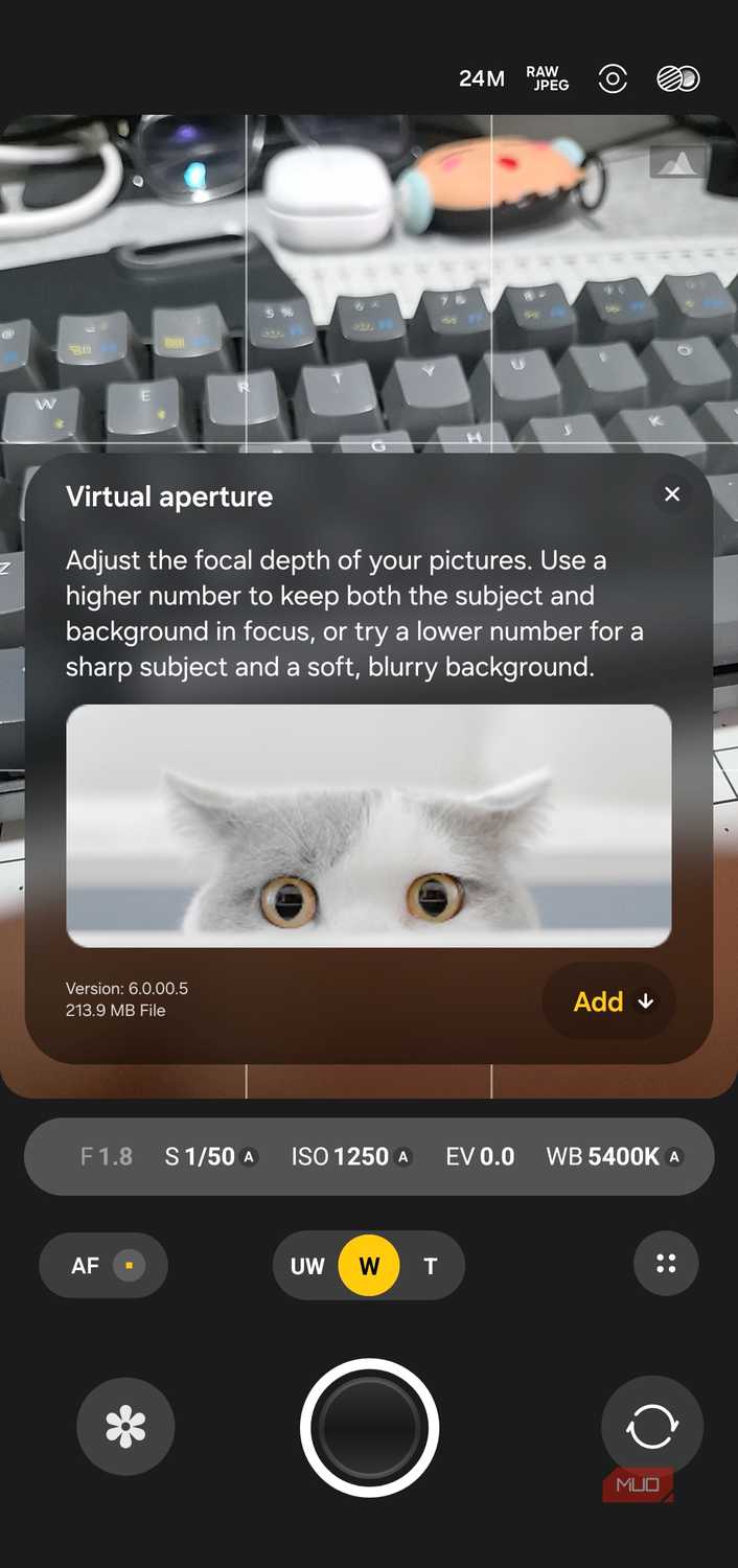 Virtual aperture Expert RAW option in Camera app