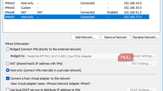 VMware virtual network editor with selected VMnet7 host-only