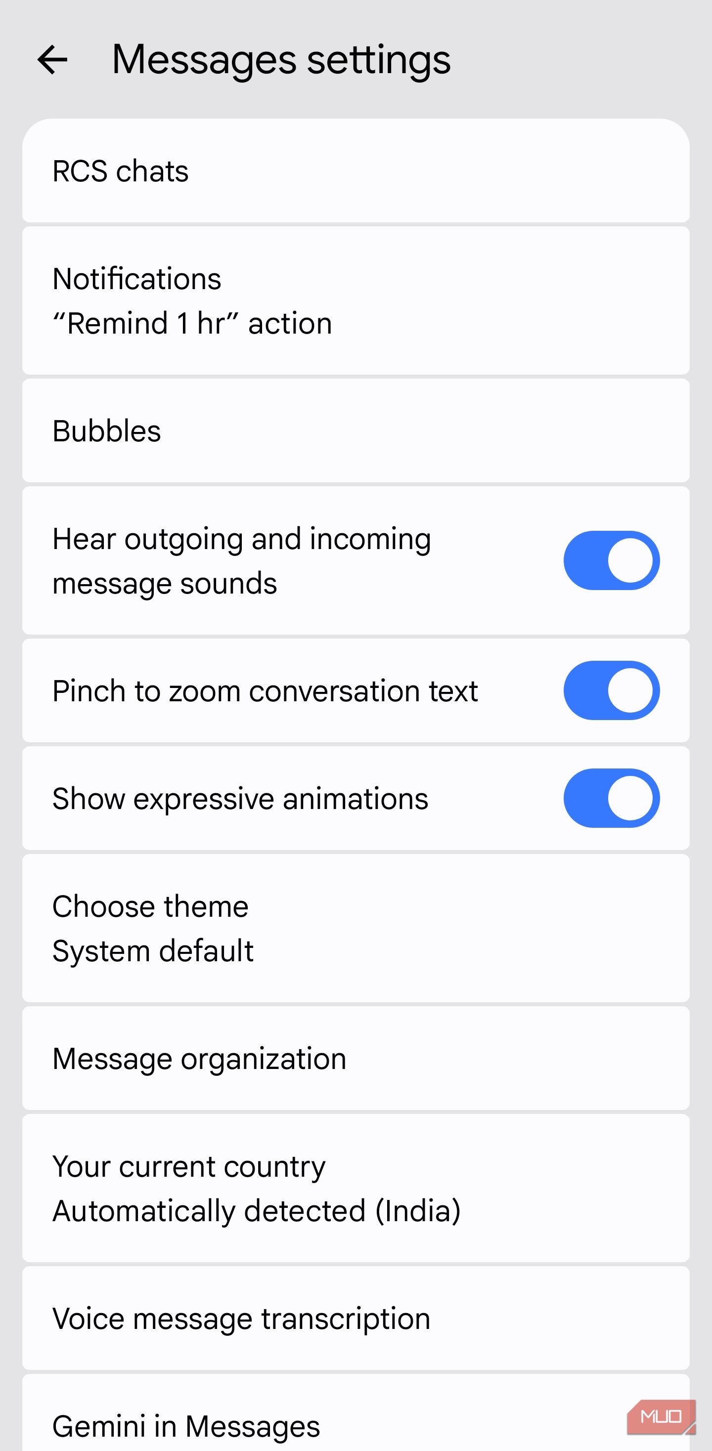Voice message transcription setting in Google Messages