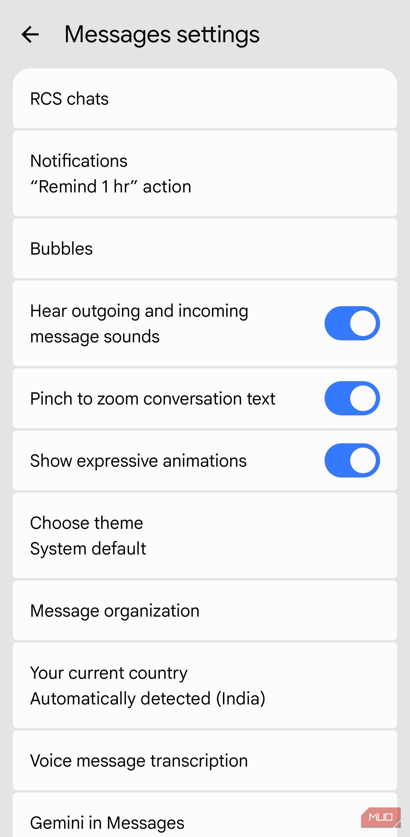 Voice message transcription setting in Google Messages