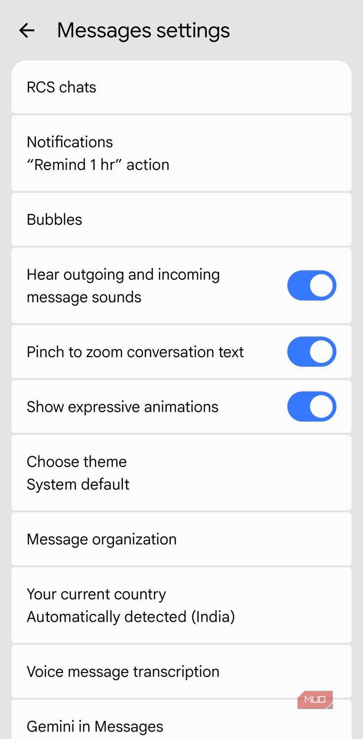 Voice message transcription setting in Google Messages